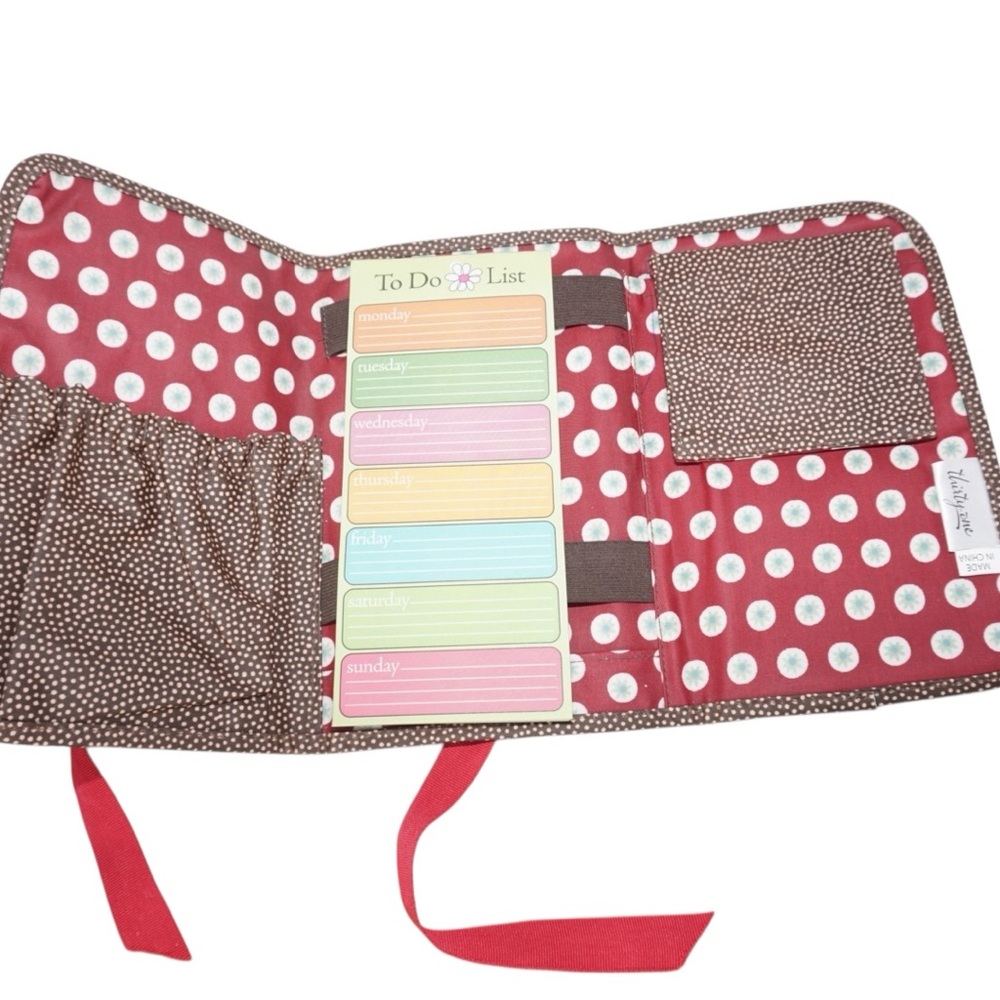 Thirty-one BOGO SALE Office Fold N Go Notepad Organizer in Brown Polka Dot - Picture 4 of 6